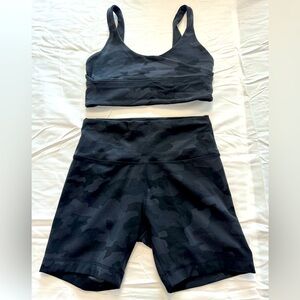 lululemon athletica Black Camo Leggings and Sports Bra Set